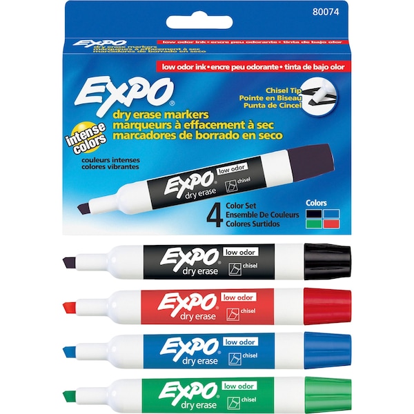 Low Odor Dry Erase Markers, Assorted, 4 Per Pack, PK2